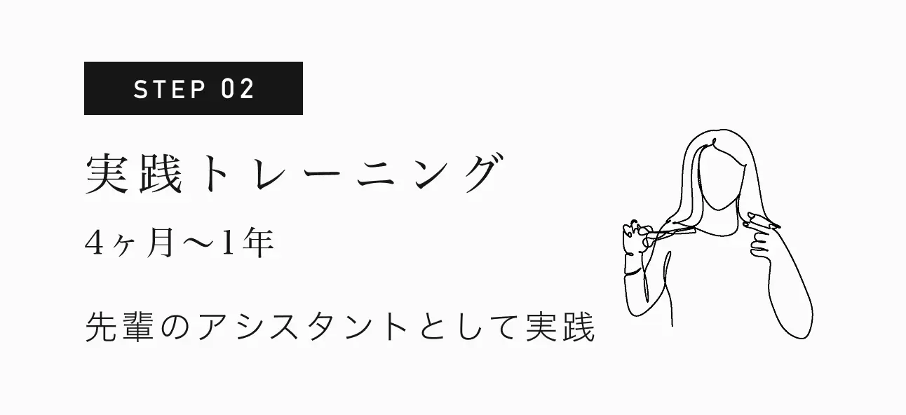 STEP 02 実践トレーニング / 4ヶ月〜1年 / 先輩のアシスタントとして実践